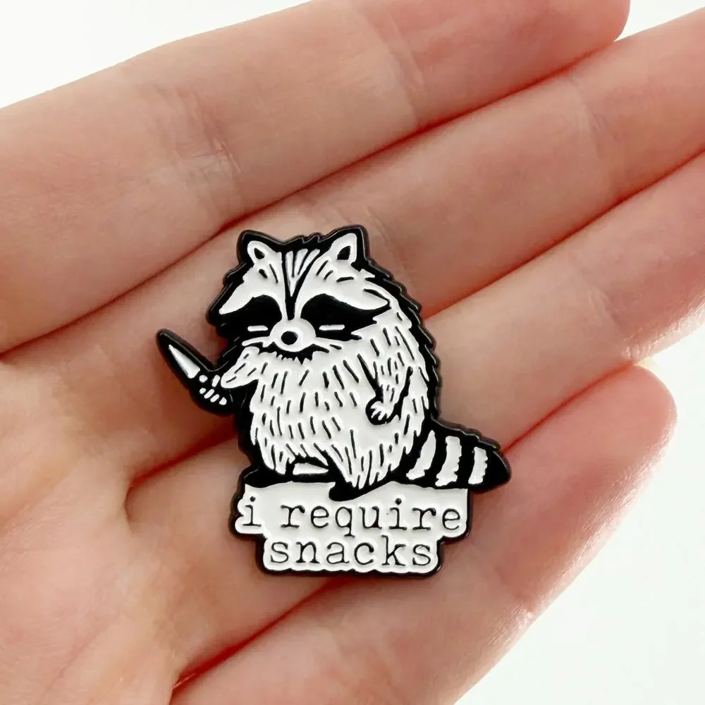I Require Snacks Raccoon with Knife Funny Enamel Pin